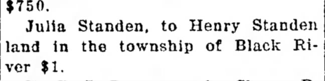 Standen, Julia sale of Black River land 1906