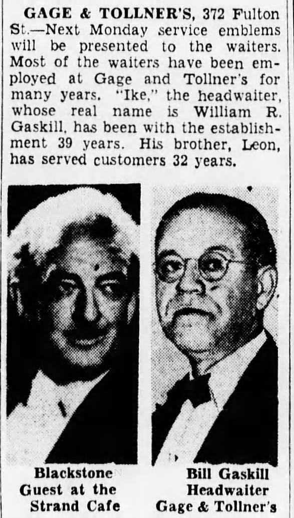 Details about head waiter Bill "Ike" Gaskill