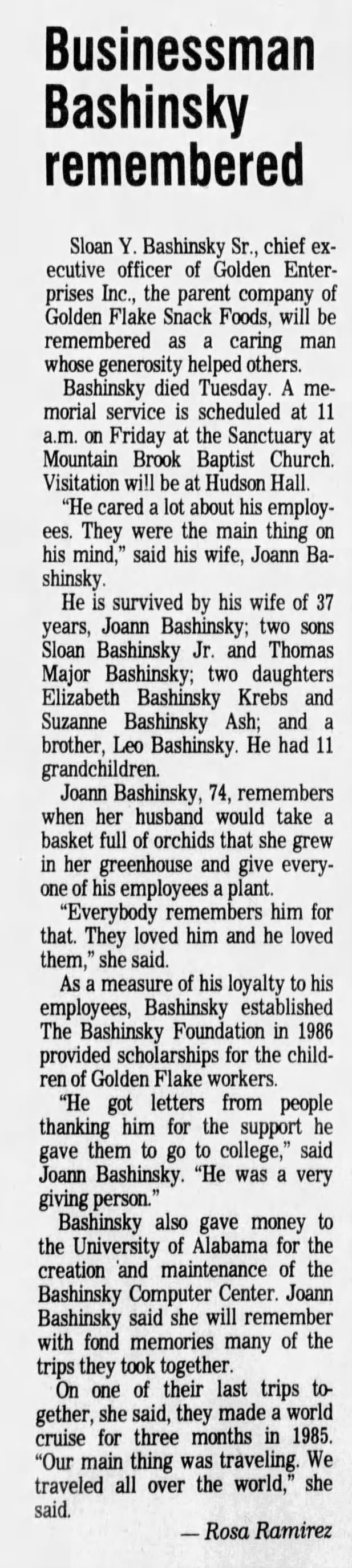 Obituary for Sloan Y Bashinsky Sr