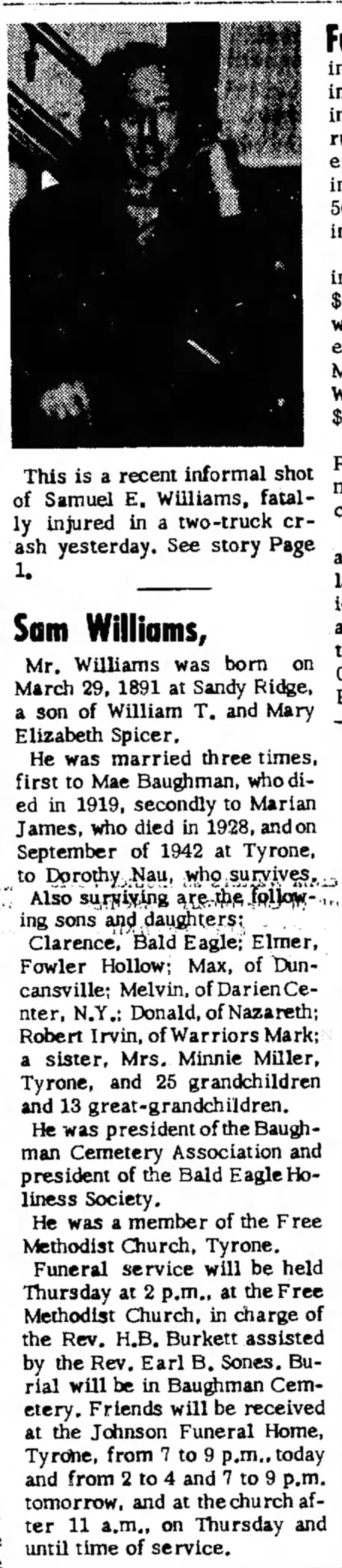 Samuel Elmer Williams Obituary