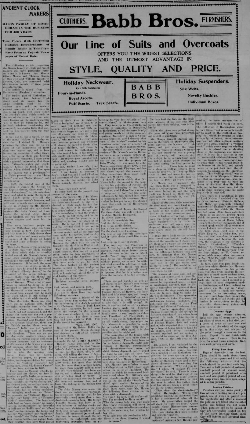 Jacksonville daily journal dec 3 `1905 Masons