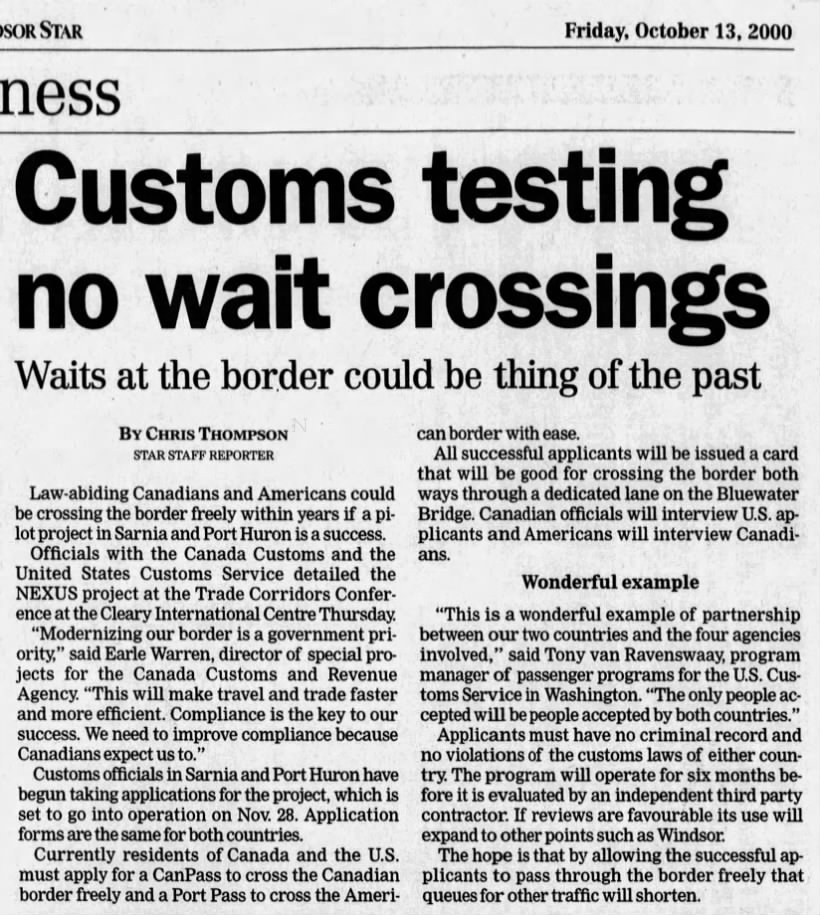 Customs testing no wait crossings