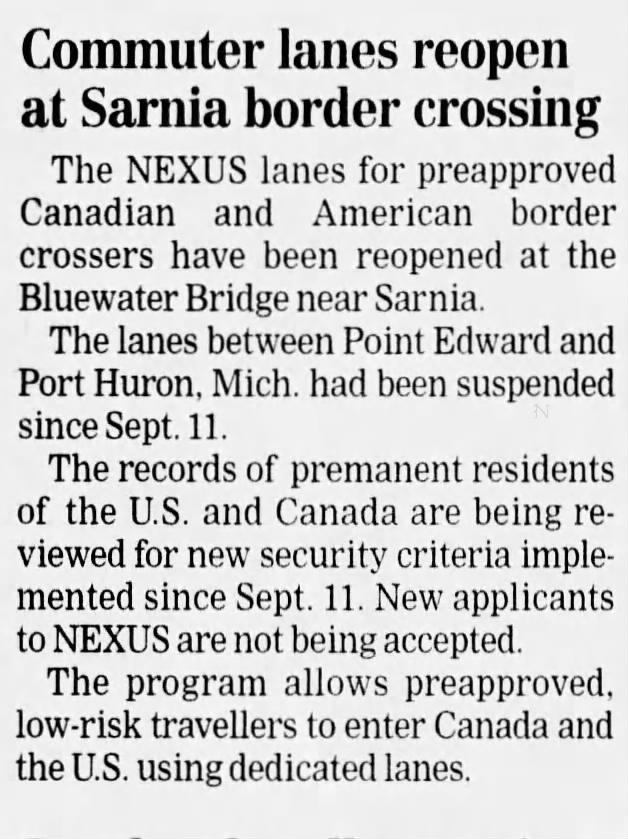 Commuter lanes reopen at Sarnia border crossing