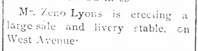 Zeno Lyons Erecting Livery Stable