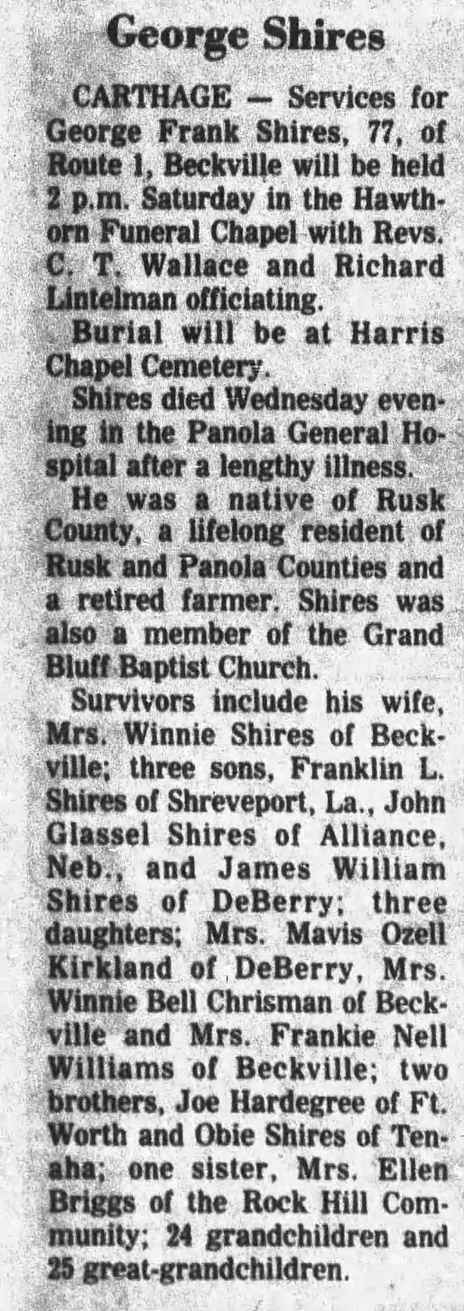 Obituary for George Frank Shires (Aged 77)