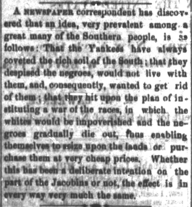 Yankee hatred for the South and the Negroes exposed! Jan.15, 1868