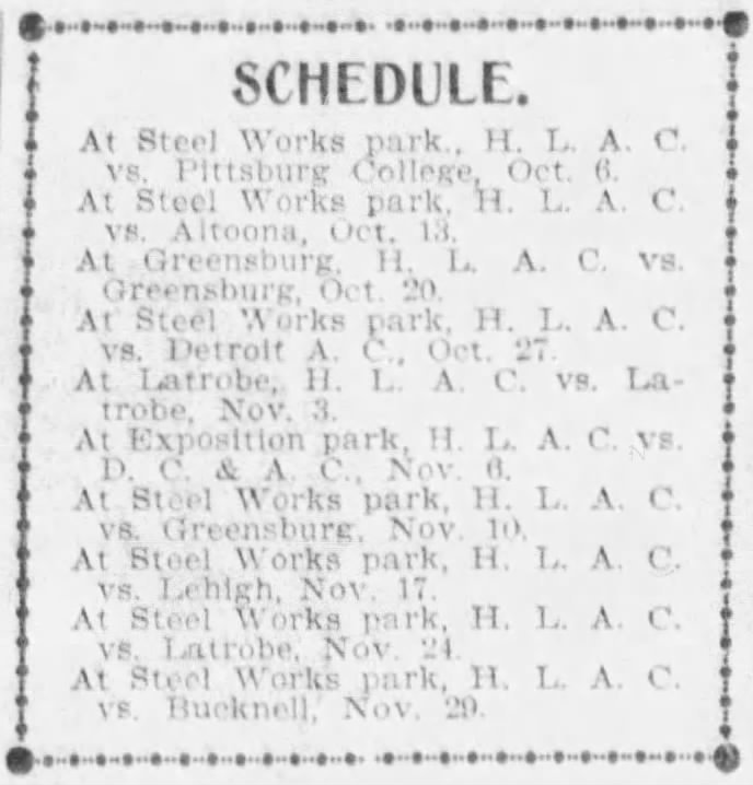 Homestead 1900 football schedule