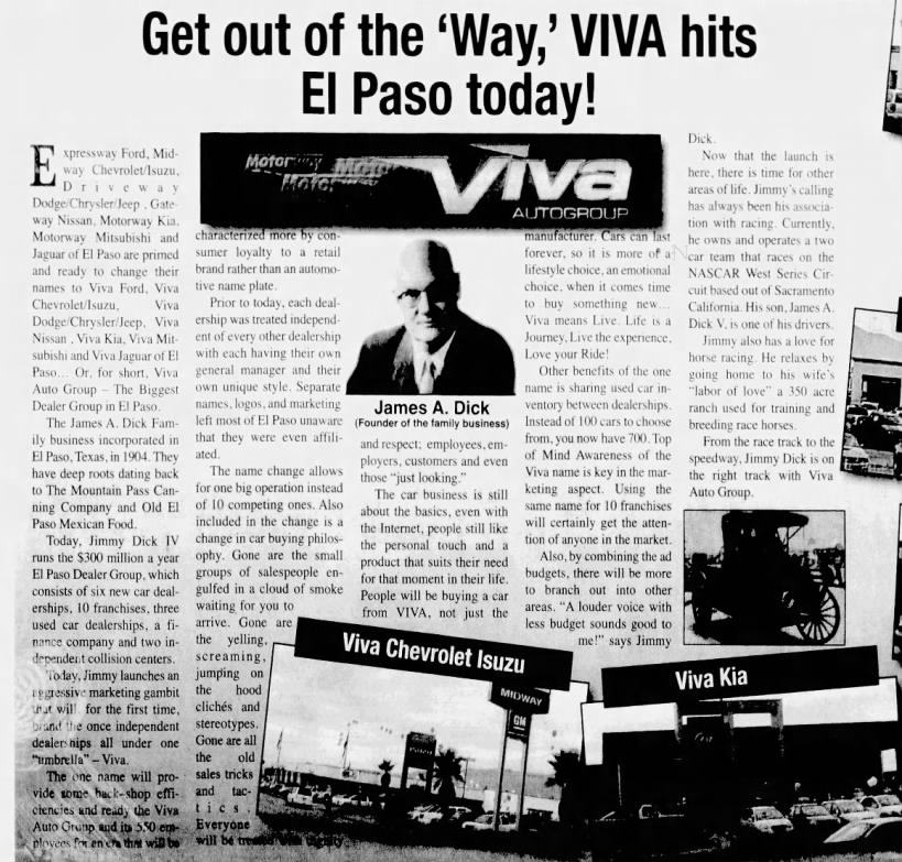 An article about the rebranding of several El Paso-area car dealerships in late 2007.
