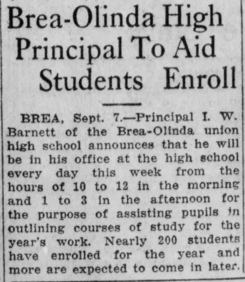An article about the first days of Brea Olinda High School.