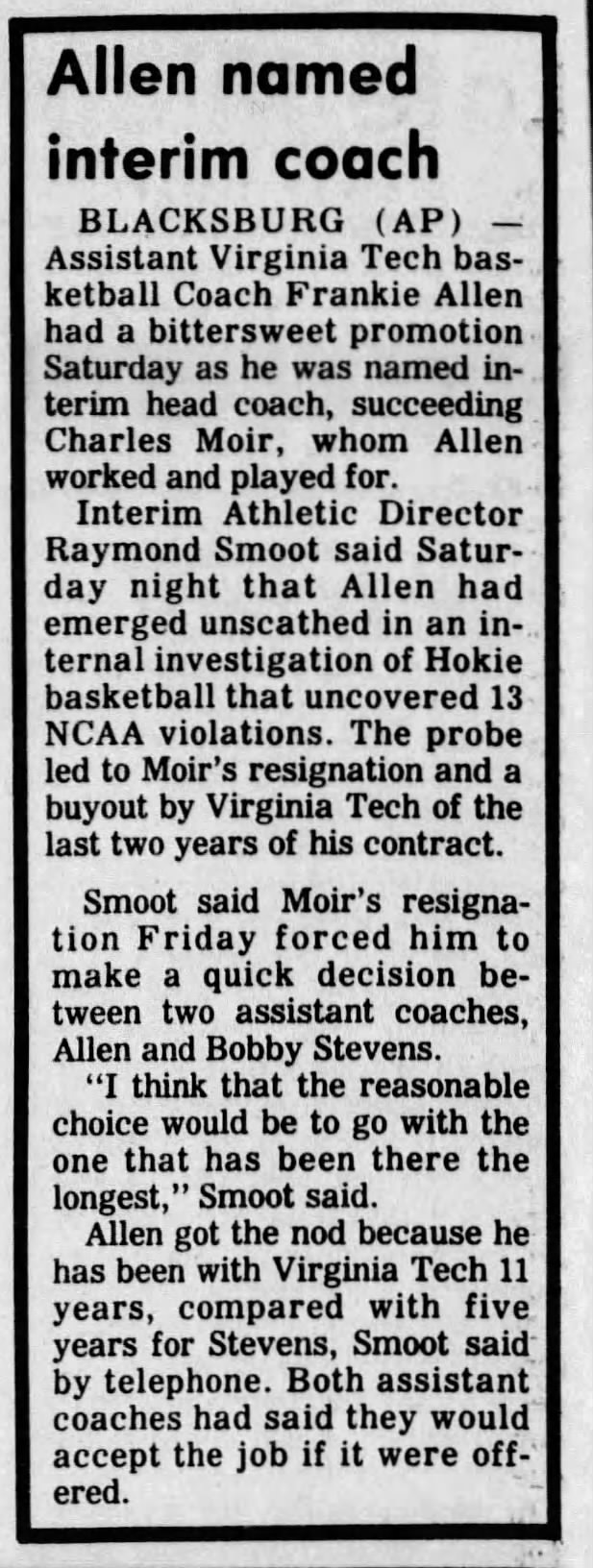 Allen named interim coach
