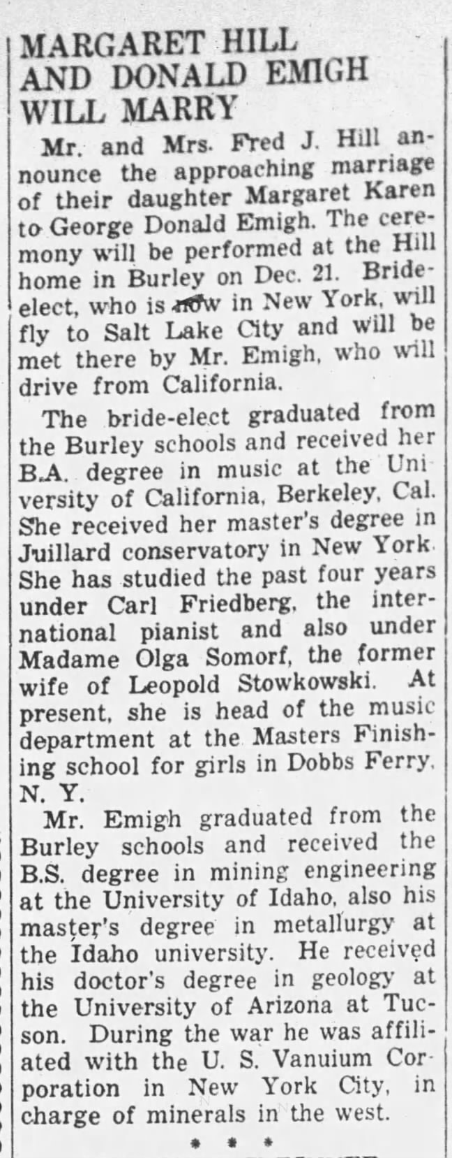 Burley Herald, Burley ID 12-5-1946 - engagement of Margaret and Donald
