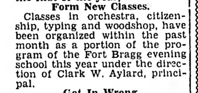 Aylard, Clark W. - Fort Bragg evening school classes
