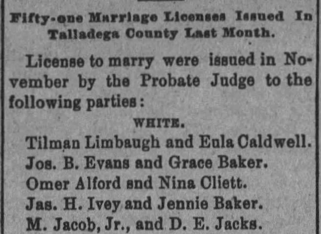 Limbaugh, Tilman/wed/Eula Caldwell/1901