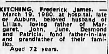 Obituary for Frederick KITCHING