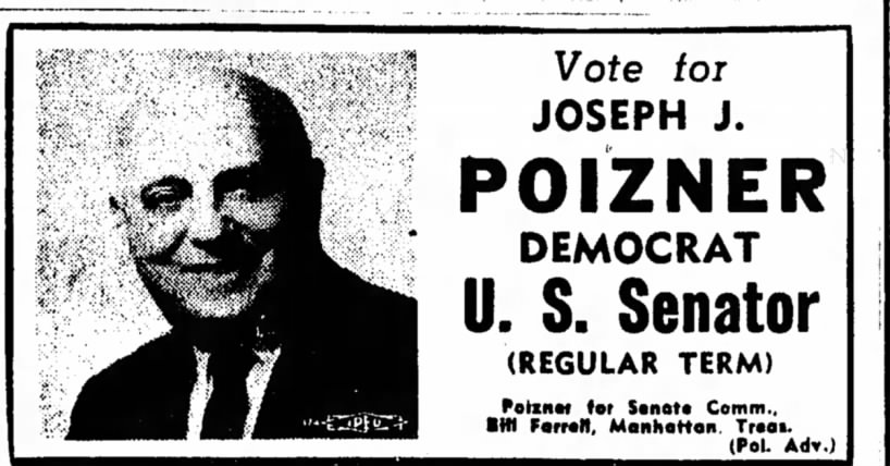 Political advertisement for Joseph J. Poizner in 1962