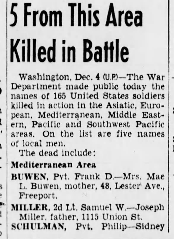 1943 Death of Samuel W. Miller, soldier killed in action - Joseph Miller, father