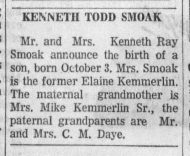 Kenneth Todd Smoak born