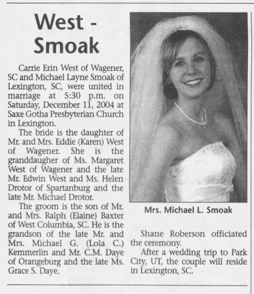 Carrie Erin West marries Michael Layne Smoak