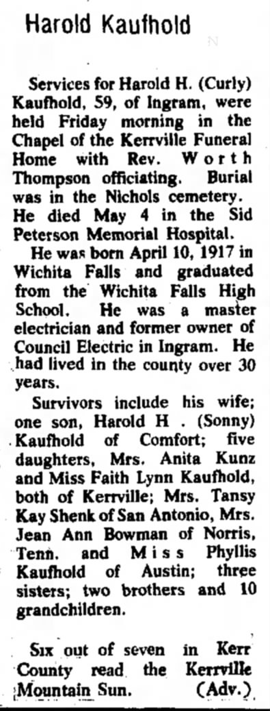 Harold Henry Kaufhold obituary