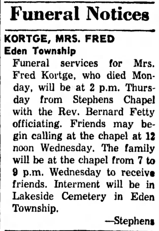 The Ludington Daily News (MI); 18 Mar 1969; Tues pg 2; Kortge, R Beatrice Funeral