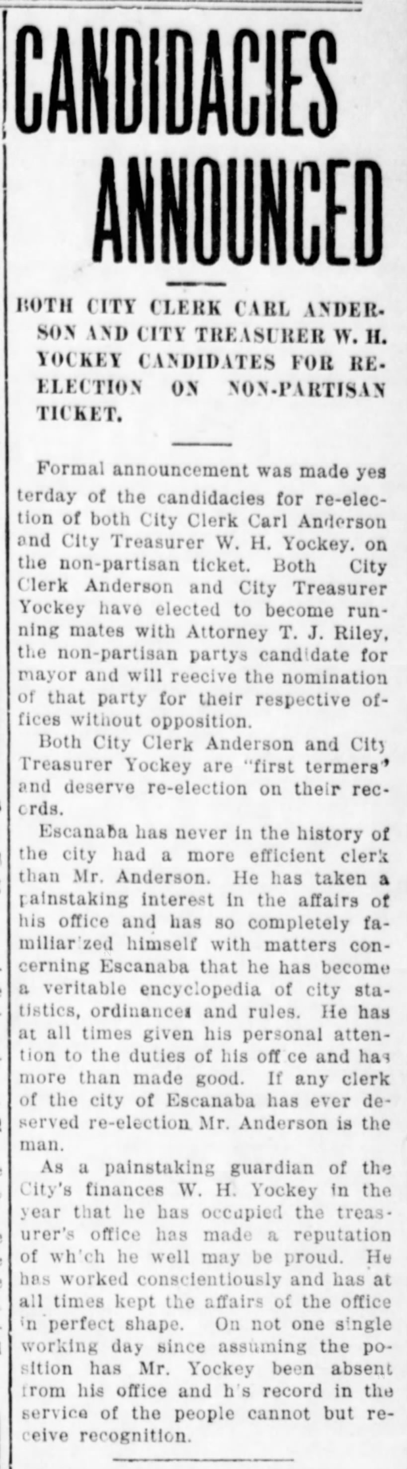 William H Yockey 11 Jan 1917 Thurs pg 1