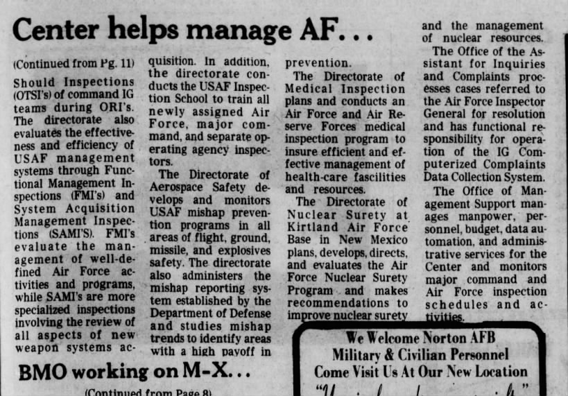 Harry Falls Jr. talks about AF safety and inspection center, part 2, Mar 1982