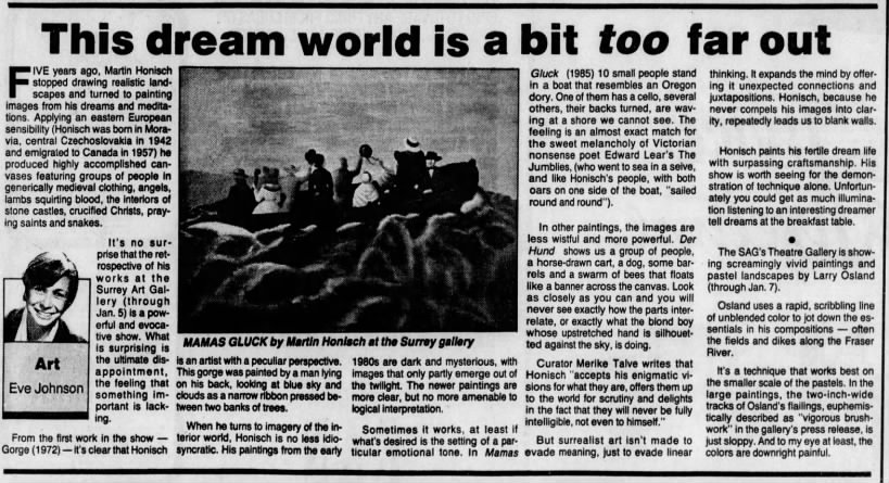 Johnson, Eve. This dream world is a bit too far out. The Vancouver Sun. 21 Dec 1985. P. 33.