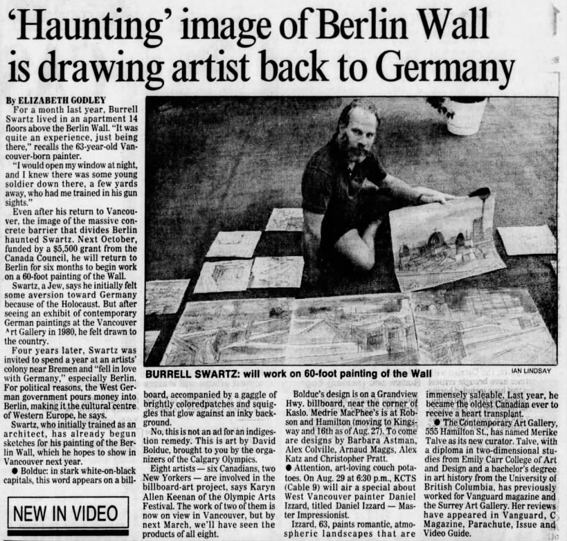 Godley, Elizabeth. Haunting image of Berlin Wall is drawing artist back to Germany. The Vancouver Su