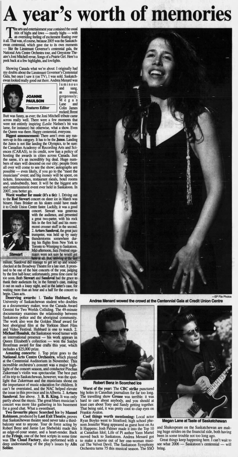 Paulson, Joanne. A year's worth of memories. 28 Dec 2005. Star-Phoenix (Saskatoon, Saskatchewan). P.