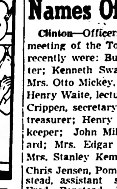 Clinton, WI Grange Officers 10/9/1951