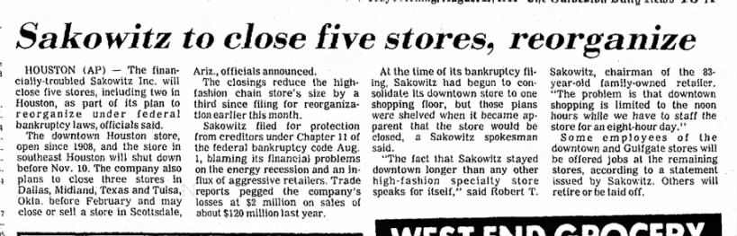 Sakowitz to close five stores, reorganize