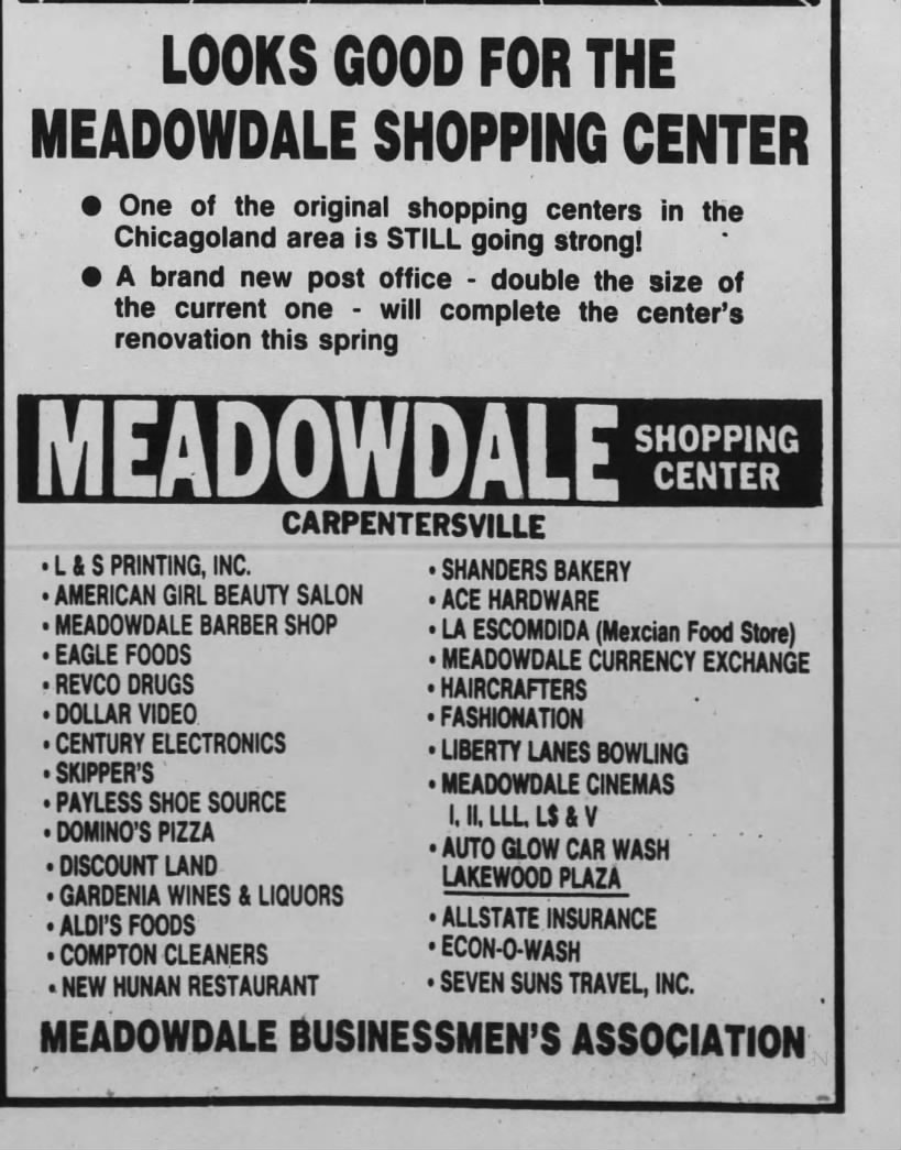 Advertisment for Meadowdale Shopping Center