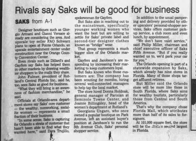 Rivals say Saks will be good for business