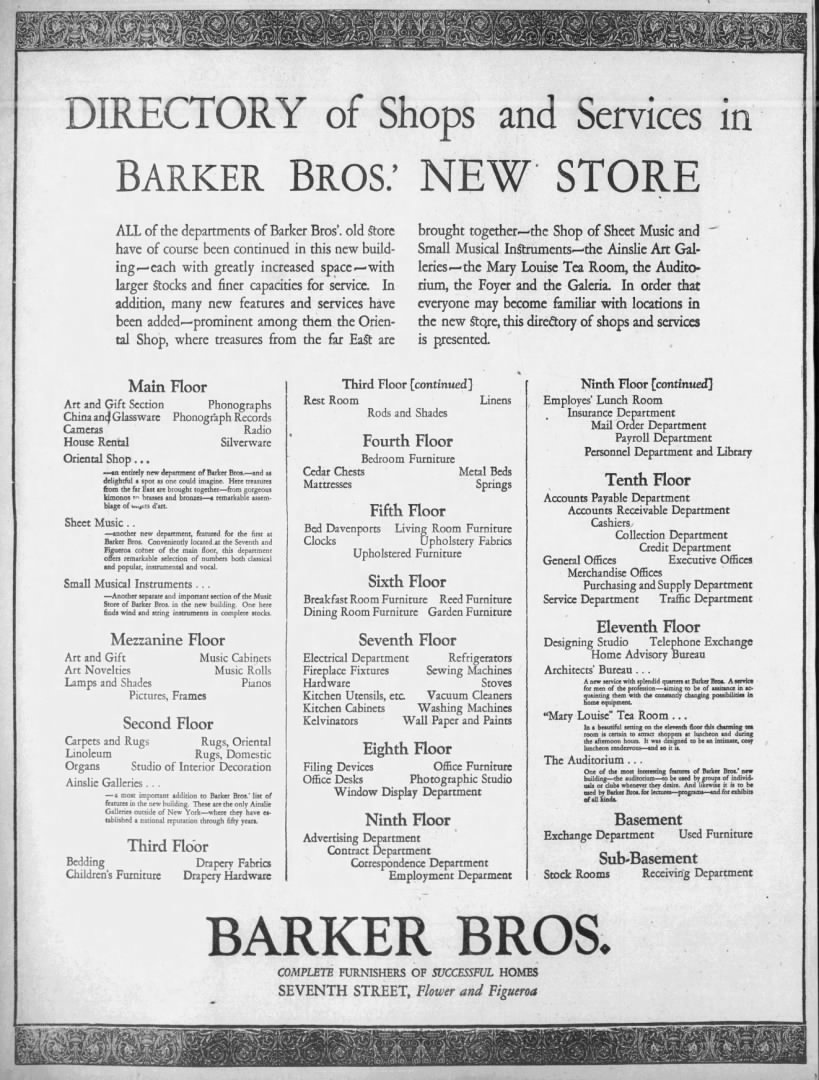 Directory Barker Bros 1926