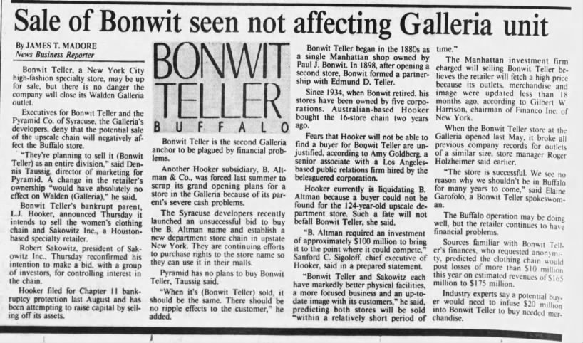Sale of Bonwit seen not affecting Galleria unit