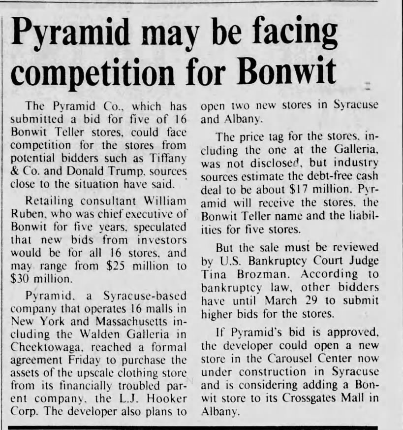 Pyramid may be facing competition for Bonwit