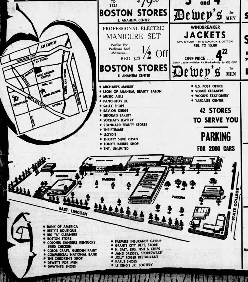 Washington's Birthday Sale (advertisement for East Anaheim Shopping Center) with store directory