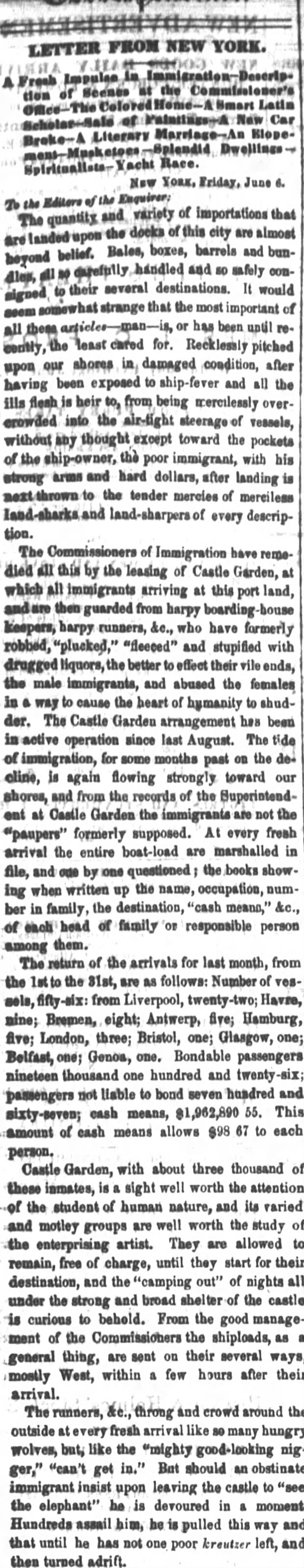 On immigrants and Castle Garden