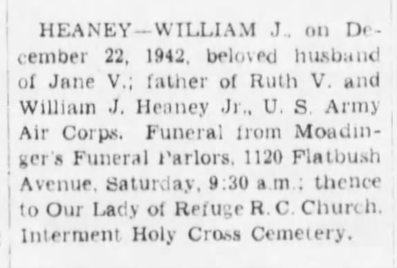 BDE, 12/24/1942, page 9; William J. Heaney, HCC.
