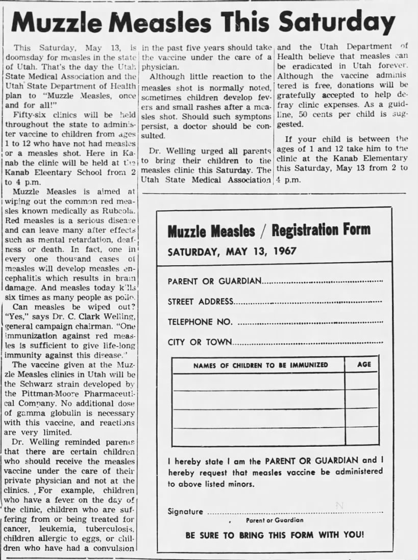 Muzzle Measles This Saturday. Southern Utah News. 11 May 1967