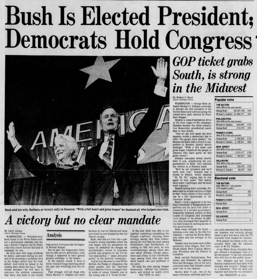 Bush Is Elected President; Democrats Hold Congress