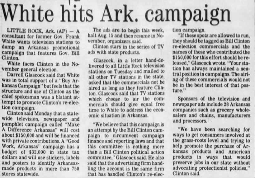 White hits Arkansas campaign