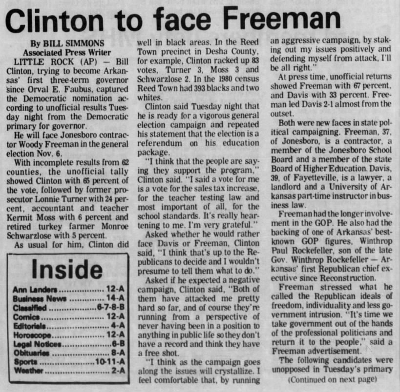 Clinton to face Freeman
