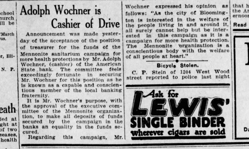 Adolph Wochner sanitarium fundraiser  21 May 1925