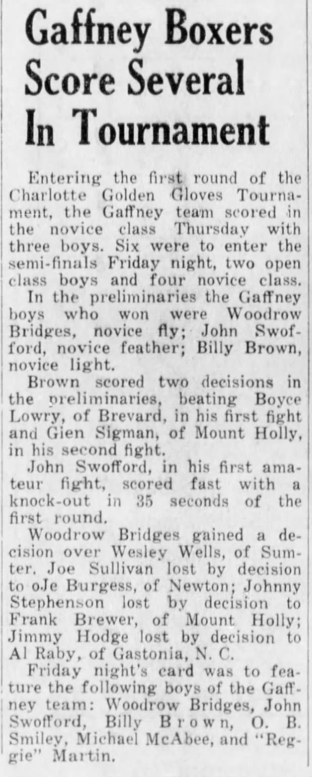 Feb 15, 1958 Gaffney Boxers win.