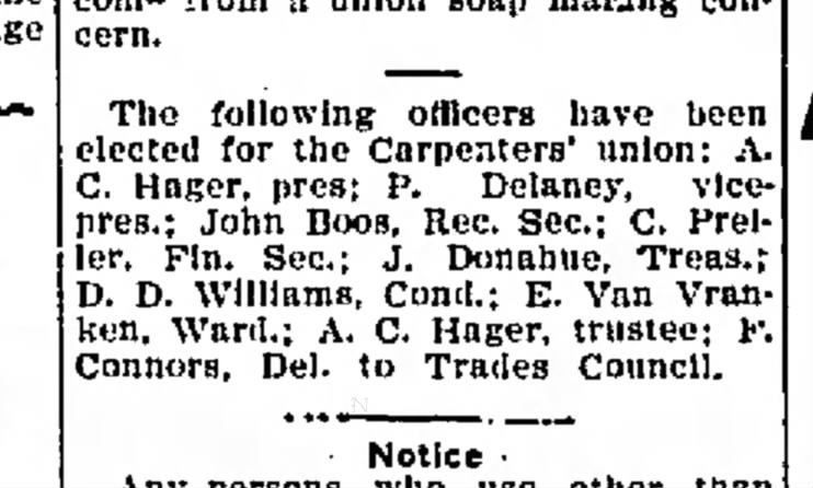 Janesville Daily Gazette 6.27.1903  Jon officer in carpenters union