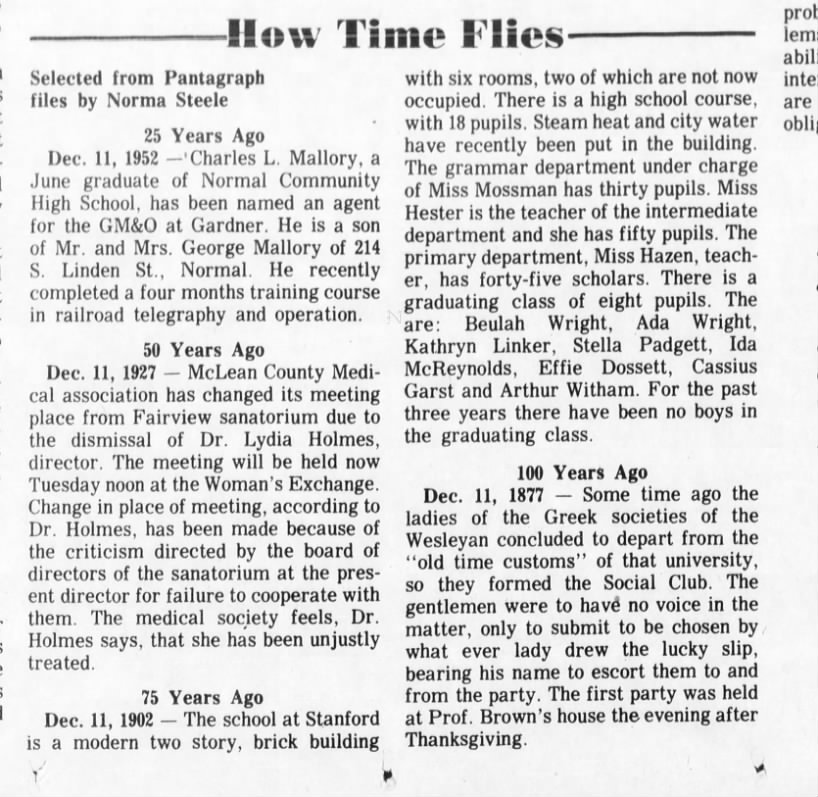 How Time Flies- Arthur Witham- Pantagraph Dec. 11, 1977
