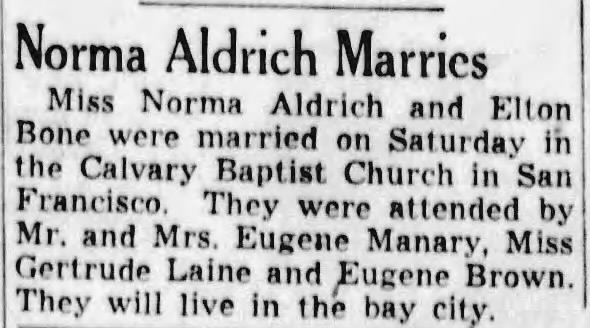 Marriage of Aldrich / Bone