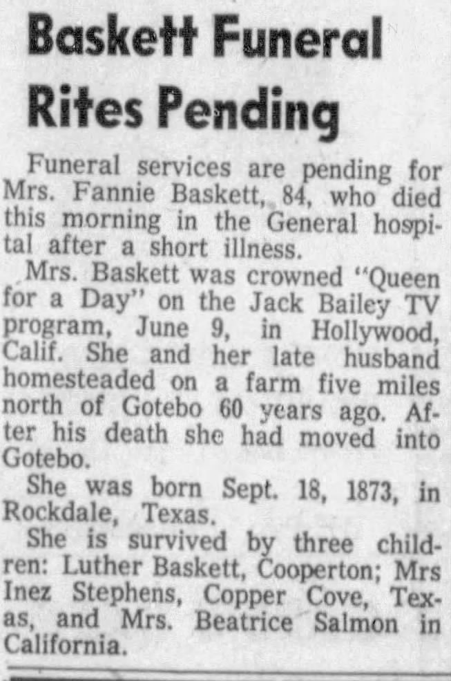 Obituary for Fannie Baskett (Aged 84)