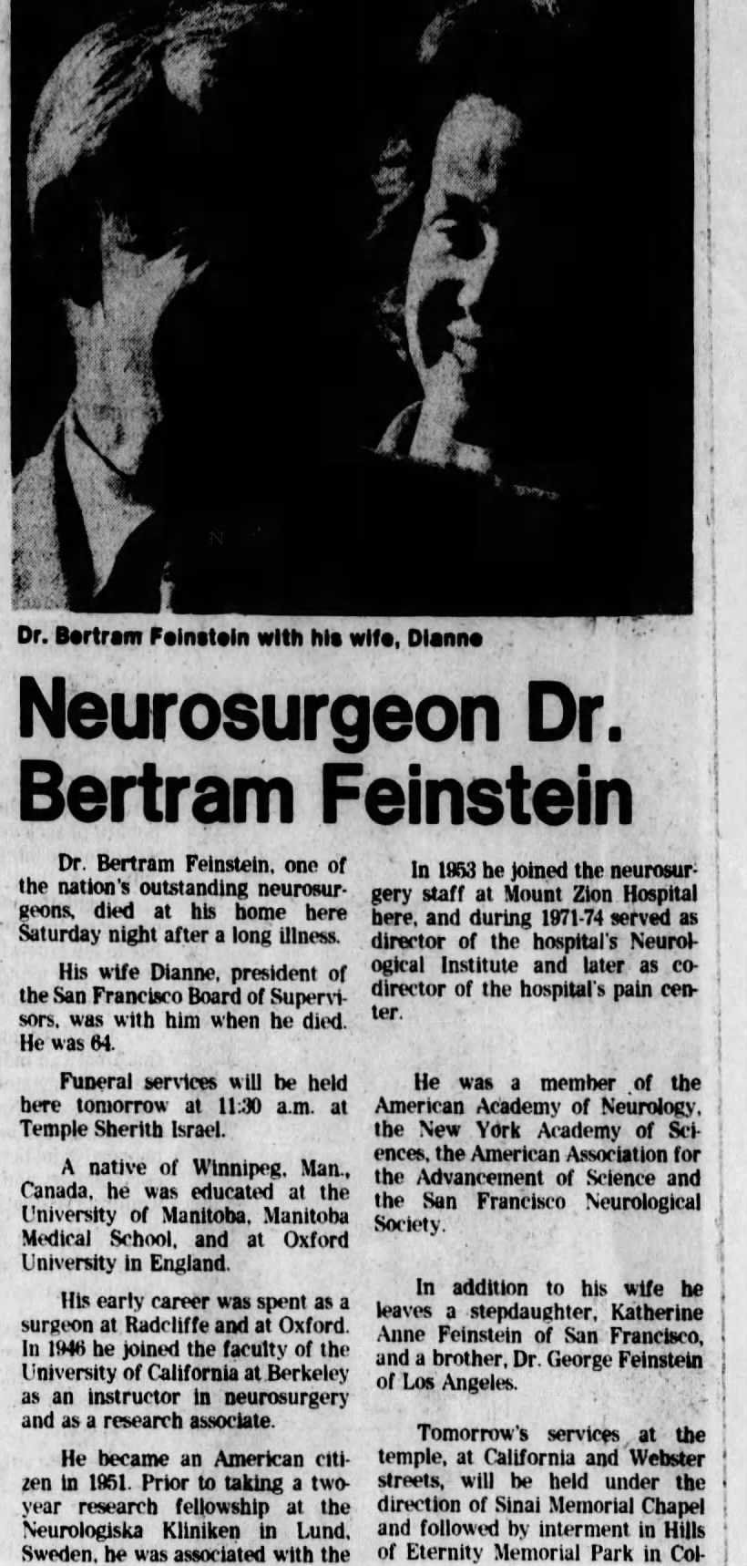 Obituary for Bertram Feinstein (Aged 64)